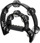 Tambourine Double Row, Metal Jingles Hand Held Percussion, Half Moon Tambourine for Kids/Adults/Party Kids-Black