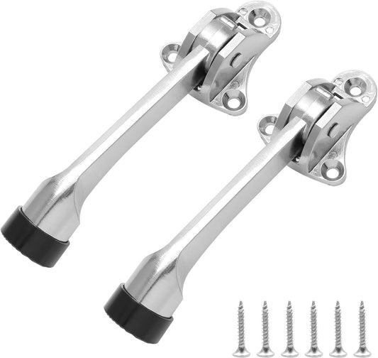 2pcs 4 Inch KickDown Door Stopper, Heavy Duty Door Stop with Non-Slip Rubber Tip for Wood Concrete Tiled Carpeted Floors, Brushed Nickel