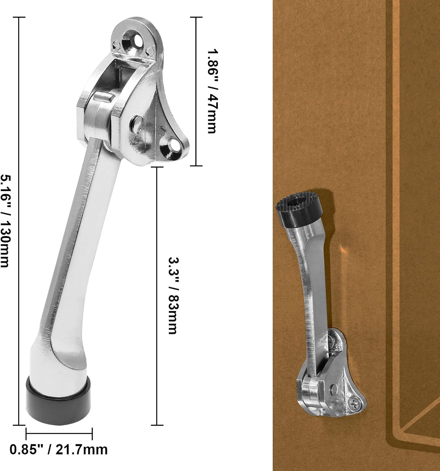 2pcs 4 Inch KickDown Door Stopper, Heavy Duty Door Stop with Non-Slip Rubber Tip for Wood Concrete Tiled Carpeted Floors, Brushed Nickel