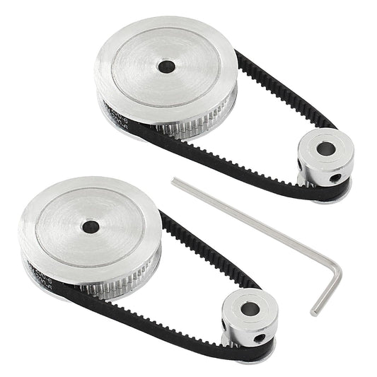 2Pcs Set GT2 Synchronous Wheel 20&60 Teeth 5mm Bore Aluminum Timing Pulley with 2Pcs Length 200mm Width 6mm Belt