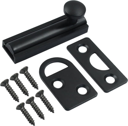 Sliding Deadbolt, Heavy Duty Solid Brass Surface Bolt, Door Slide Lock Anti Theft Security Door Latch Lock with Screws(Black,2 Inch)
