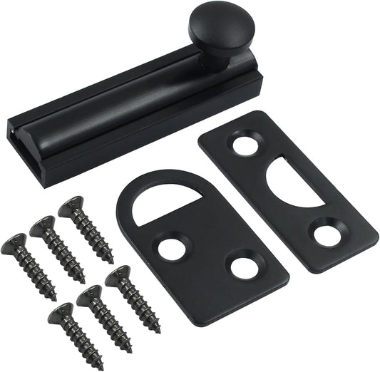 Sliding Deadbolt, Heavy Duty Solid Brass Surface Bolt, Door Slide Lock Anti Theft Security Door Latch Lock with Screws(Black,2 Inch)