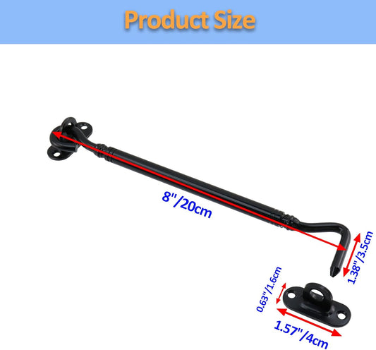 Gate Latch Hook and Eye Latch for Door Barn Door Lock Stainless Steel Door Latch for Shutters Window Shed Cabinet Black 8-inch Length - 2pcs