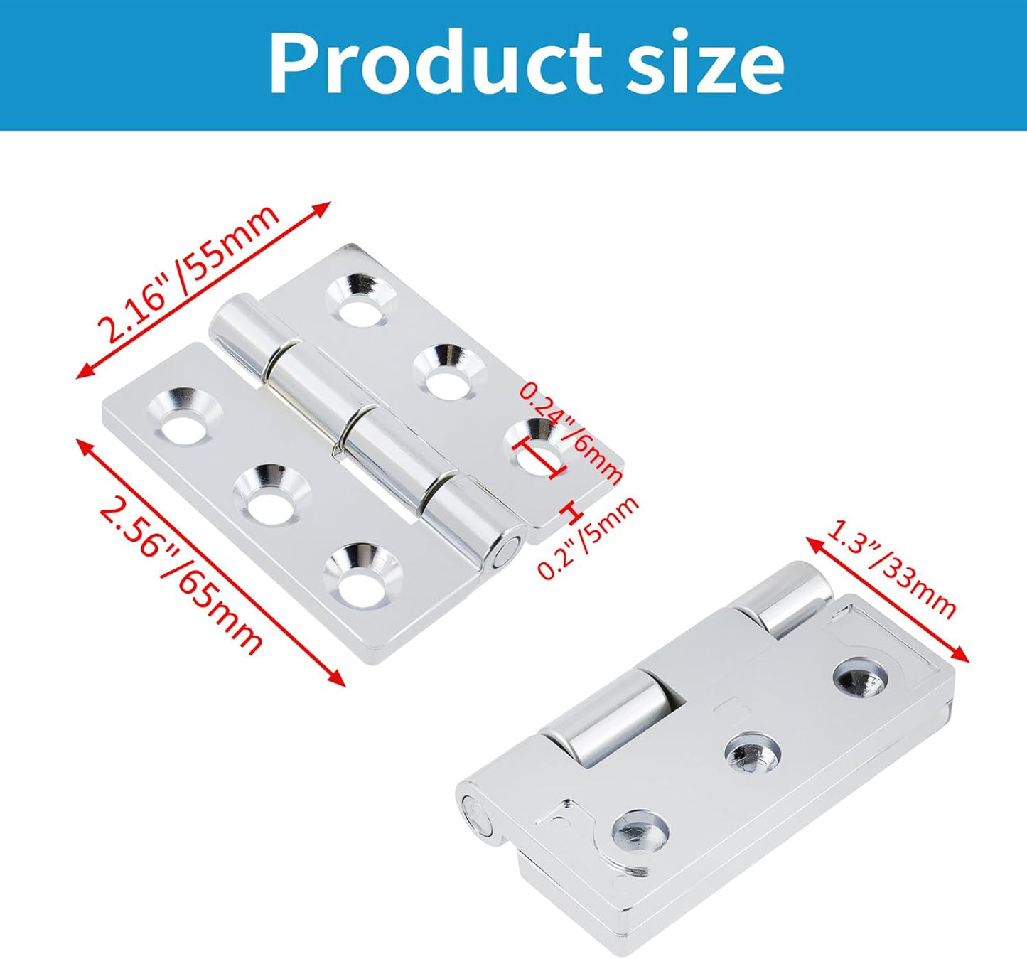 Butt Hinge Zinc Alloy Cabinet Hinges Polished Chrom Silver Residential Bed Room Hinge for Doors Hardware 2.56" x 2.16" -2pcs