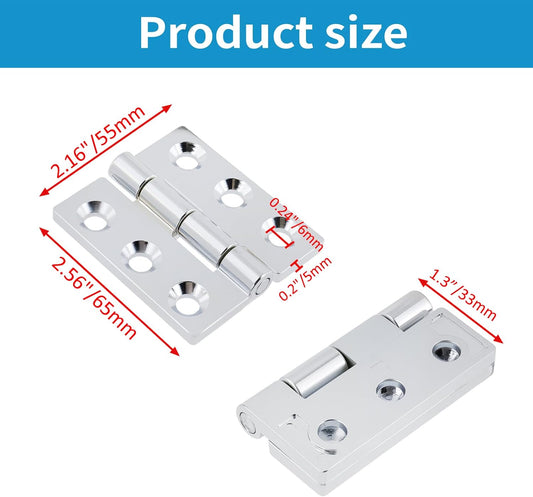 Butt Hinge Zinc Alloy Cabinet Hinges Polished Chrom Silver Residential Bed Room Hinge for Doors Hardware 2.56" x 2.16" -2pcs