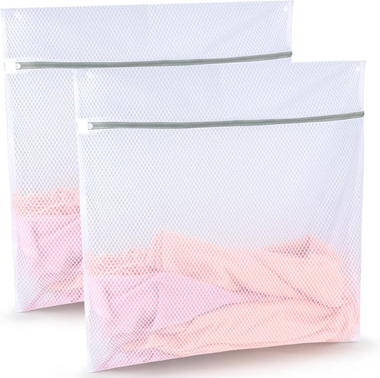 Durable Honeycomb Mesh Laundry Bags, 2 XX-Large 24in x 24in Washing Delicate Bags with Colorful Zipper for Huge Clothes, Curtain, Coverlet, Carpet