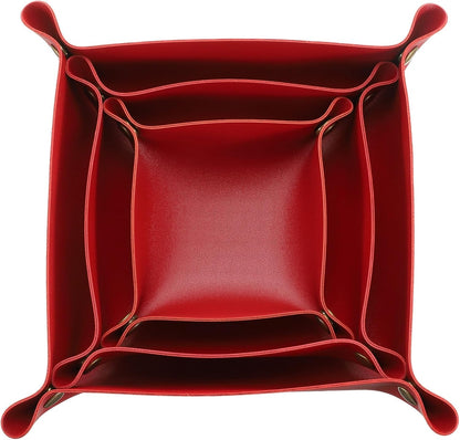 3 Pack PU Leather Tray, Jewelry Tray for Women and Men, Glossy Leather Desk Organizer Portable Catchall Tray for Jewelry Key Coin Watch Wallet, Red