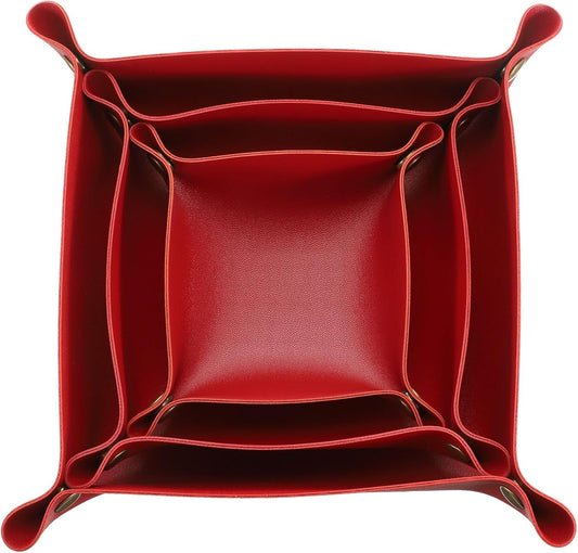 3 Pack PU Leather Tray, Jewelry Tray for Women and Men, Glossy Leather Desk Organizer Portable Catchall Tray for Jewelry Key Coin Watch Wallet, Red