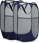 Collapsible Mesh Pop Up Laundry Hamper 2-Pack – Large Foldable Laundry Basket with Side Pocket, Breathable & Durable, Space-Saving for Clothes, Toys, Travel, Dorm, Bedroom, Blue