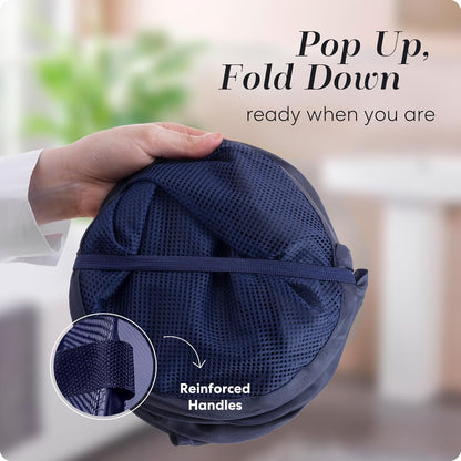 Collapsible Mesh Pop Up Laundry Hamper 2-Pack – Large Foldable Laundry Basket with Side Pocket, Breathable & Durable, Space-Saving for Clothes, Toys, Travel, Dorm, Bedroom, Blue