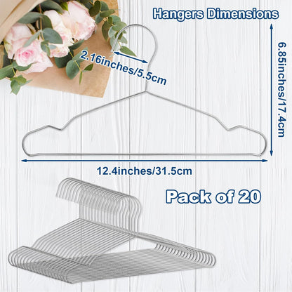 20 Pack Silver Stainless Steel Kids Hangers, Space-Saving Non-Slip, Perfect for Baby, Toddler & Kids' Clothes