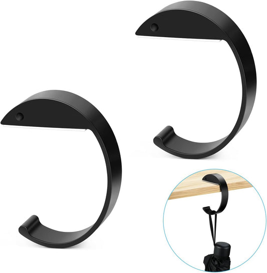 2PCS C Shape Purse Hooks for Table, Headphone Hanger, Aluminum Alloy Desk Heavy Duty Purse Handbag Hooks for Organize Desktop Storage Items (Black)