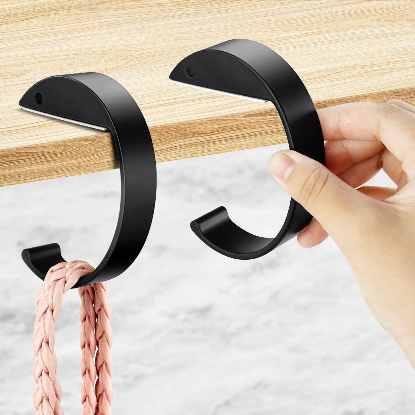 2PCS C Shape Purse Hooks for Table, Headphone Hanger, Aluminum Alloy Desk Heavy Duty Purse Handbag Hooks for Organize Desktop Storage Items (Black)
