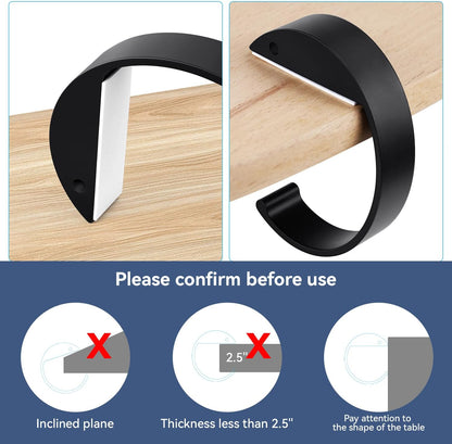 2PCS C Shape Purse Hooks for Table, Headphone Hanger, Aluminum Alloy Desk Heavy Duty Purse Handbag Hooks for Organize Desktop Storage Items (Black)
