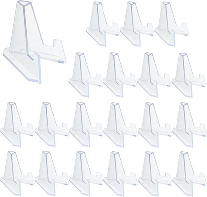 20 Packs Acrylic Easel Stands Display Stand Mini Clear Holder for Displaying Small Artworks, Coins, Pocket Watches, Challenge Medals (2.12x 1.4 Inch)