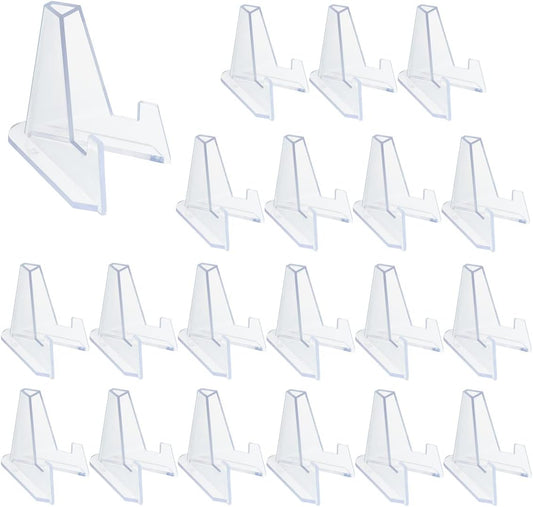 20 Packs Acrylic Easel Stands Display Stand Mini Clear Holder for Displaying Small Artworks, Coins, Pocket Watches, Challenge Medals (2.12x 1.4 Inch)