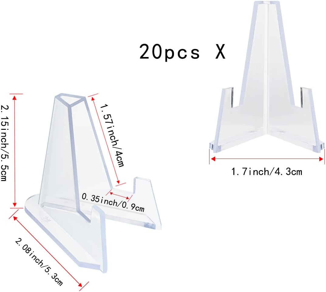 20 Packs Acrylic Easel Stands Display Stand Mini Clear Holder for Displaying Small Artworks, Coins, Pocket Watches, Challenge Medals (2.12x 1.4 Inch)