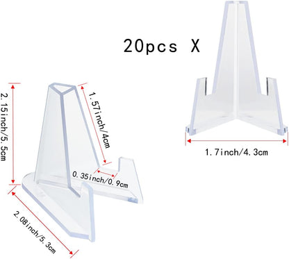 20 Packs Acrylic Easel Stands Display Stand Mini Clear Holder for Displaying Small Artworks, Coins, Pocket Watches, Challenge Medals (2.12x 1.4 Inch)