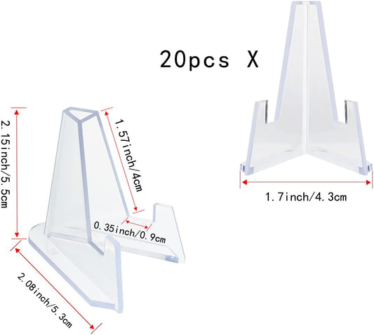 20 Packs Acrylic Easel Stands Display Stand Mini Clear Holder for Displaying Small Artworks, Coins, Pocket Watches, Challenge Medals (2.12x 1.4 Inch)
