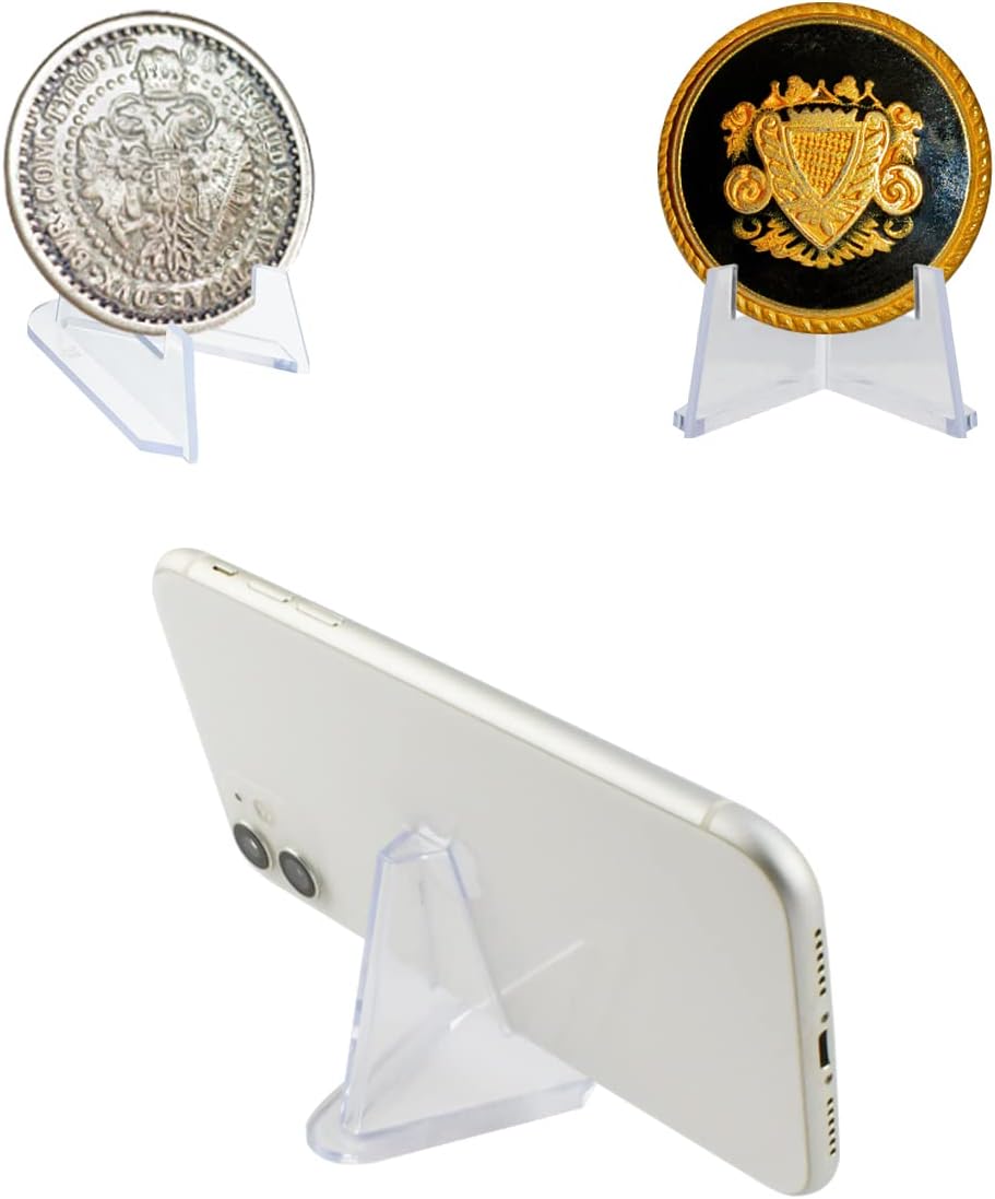 20 Packs Acrylic Easel Stands Display Stand Mini Clear Holder for Displaying Small Artworks, Coins, Pocket Watches, Challenge Medals (2.12x 1.4 Inch)
