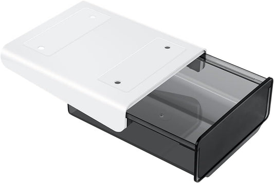1 Pcs Under Desk Drawer, Under Table Hidden Organizer, Plastic Self-adhesive Slide out Under Desk Storage Drawer for Office Dresser Home School Stationery Kitchen (Black)