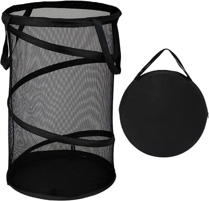 Collapsible Laundry Basket Foldable Mesh Pop Up Hamper with Handles for Laundry Room, Bathroom, Kids Room, College Dorm, Travel, Storage Organizer Black