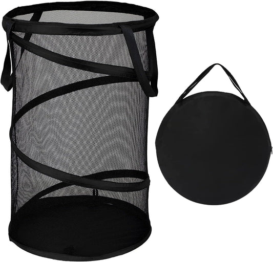 Collapsible Laundry Basket Foldable Mesh Pop Up Hamper with Handles for Laundry Room, Bathroom, Kids Room, College Dorm, Travel, Storage Organizer Black