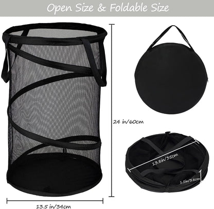 Collapsible Laundry Basket Foldable Mesh Pop Up Hamper with Handles for Laundry Room, Bathroom, Kids Room, College Dorm, Travel, Storage Organizer Black
