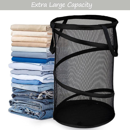 Collapsible Laundry Basket Foldable Mesh Pop Up Hamper with Handles for Laundry Room, Bathroom, Kids Room, College Dorm, Travel, Storage Organizer Black