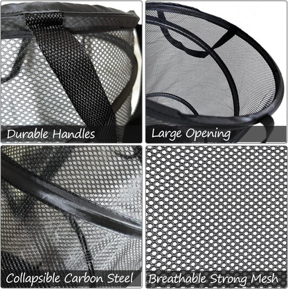 Collapsible Laundry Basket Foldable Mesh Pop Up Hamper with Handles for Laundry Room, Bathroom, Kids Room, College Dorm, Travel, Storage Organizer Black