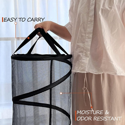 Collapsible Laundry Basket Foldable Mesh Pop Up Hamper with Handles for Laundry Room, Bathroom, Kids Room, College Dorm, Travel, Storage Organizer Black