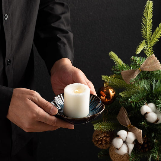 Ceramic Pillar Candle Holder, Candle Tray for Incense, Palo Santo Holder, Tealight Candle Holder, Candle Stand for Home Decoration Display, Halloween Christmas Wedding Parties, 1 Pack (Blue)