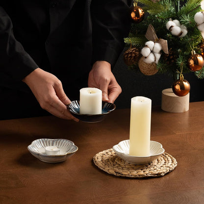 Ceramic Pillar Candle Holder, Candle Tray for Incense, Palo Santo Holder, Tealight Candle Holder, Candle Stand for Home Decoration Display, Halloween Christmas Wedding Parties, 1 Pack (Blue)