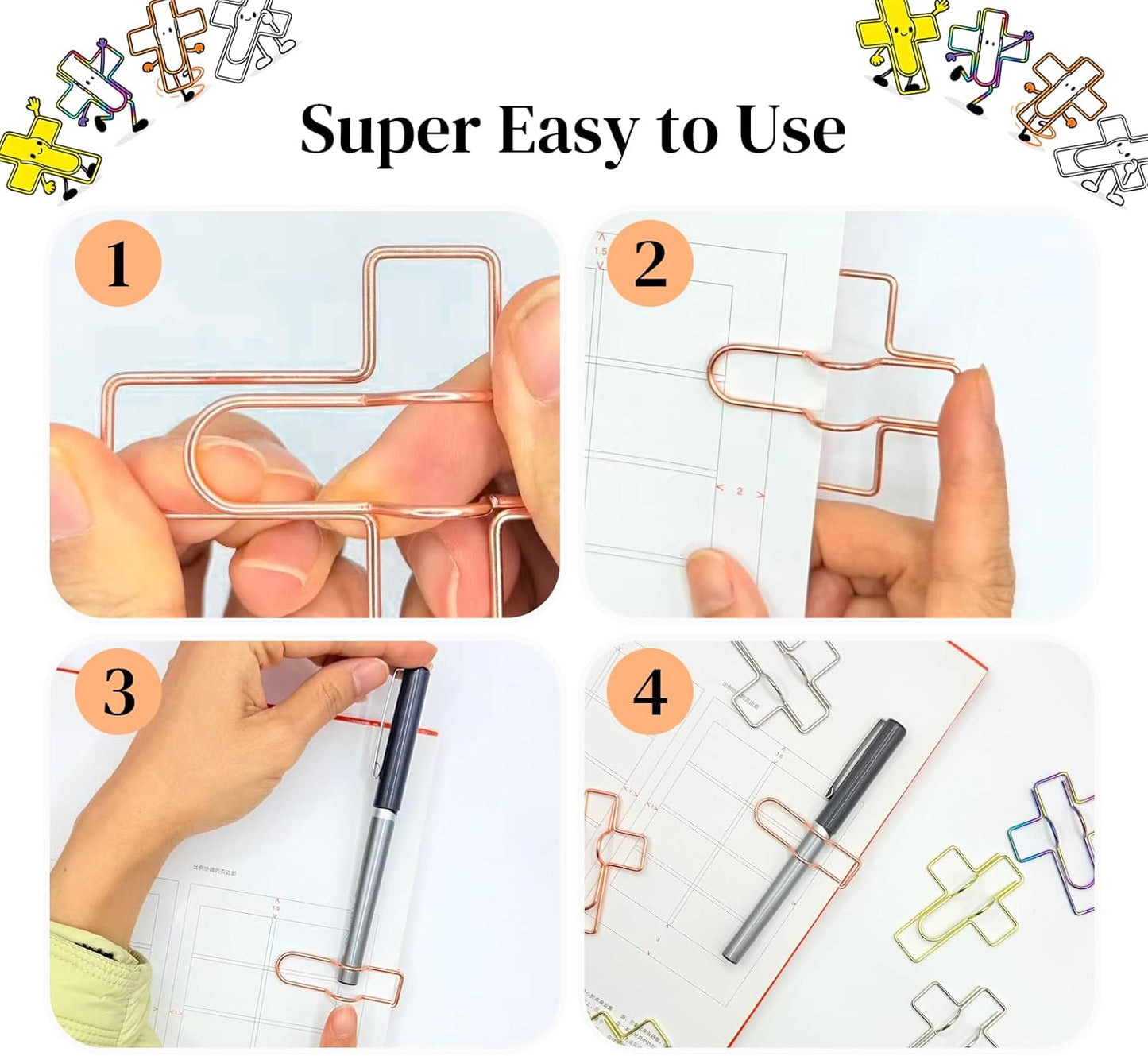 Paperclip Pen Holder, Metal Pen Clips, Heart Shaped+Cross Shaped, 16 Pack