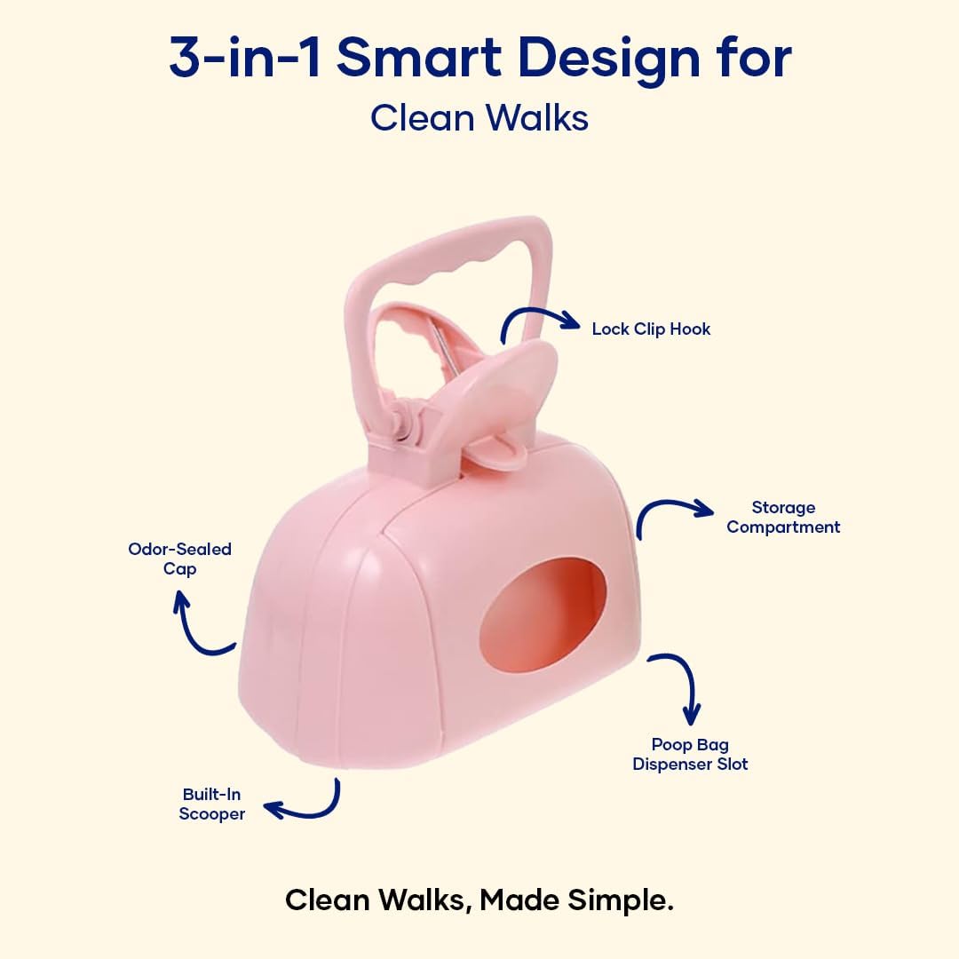 3-in-1 Dog Poop Bag Dispenser Blue Portable Leakproof Easy to Use Pet Waste Cleaning Helper