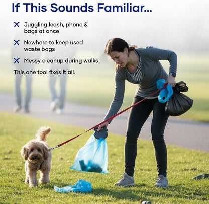 3-in-1 Dog Poop Bag Dispenser Blue Portable Leakproof Easy to Use Pet Waste Cleaning Helper
