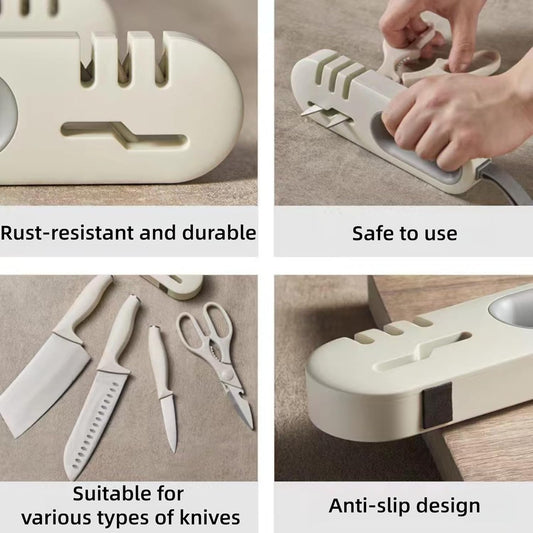 4-in-1 Kitchen Sharpener White Grey for Fruit Knives Steel Knives and Scissors
