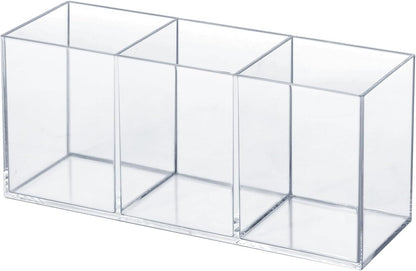 Transparent Pen Holder Desk Organizer - Pencil Marker Paperclip Storage Container - Plastic Stationery Organiser for Office Bedroom Bathroom