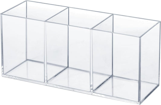 Transparent Pen Holder Desk Organizer - Pencil Marker Paperclip Storage Container - Plastic Stationery Organiser for Office Bedroom Bathroom