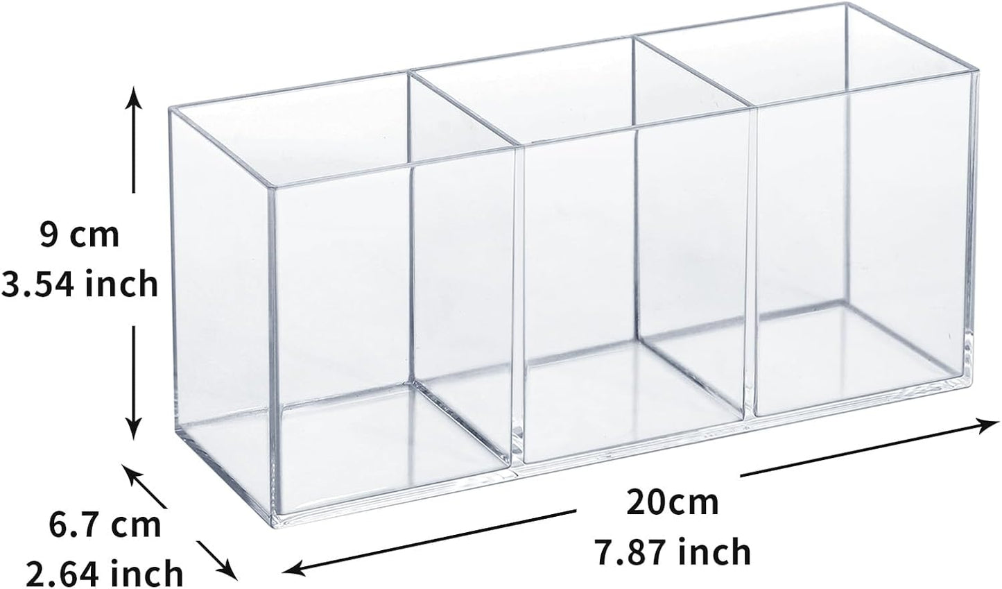 Transparent Pen Holder Desk Organizer - Pencil Marker Paperclip Storage Container - Plastic Stationery Organiser for Office Bedroom Bathroom