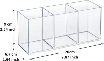 Transparent Pen Holder Desk Organizer - Pencil Marker Paperclip Storage Container - Plastic Stationery Organiser for Office Bedroom Bathroom
