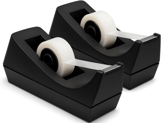 2 Pack Black Tape Dispenser Heavy Duty Desktop Holder with Anti-Slip Base for Office Home School Gift Wrapping (Tape Not Included)
