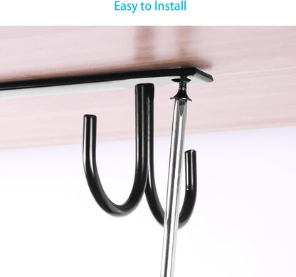 Under Cabinet Industrial Mug Holder - Space-Saving Hanging Rack for Mugs, Cups & Kitchen Accessories - 4 Hooks - 2 Pack