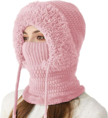 Women's 3-in-1 Beanie with Neck Protection One Size Pink