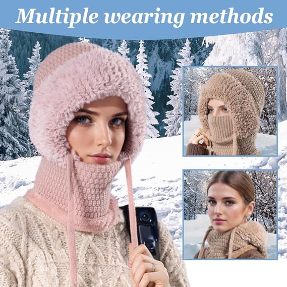 Women's 3-in-1 Beanie with Neck Protection One Size Pink