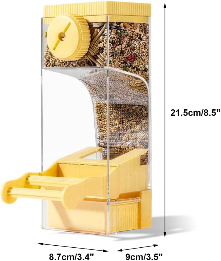 Automatic Bird Feeder for Parakeets, Cockatiels & Canaries with Convenient Seed Catcher Tray Yellow