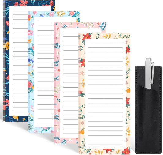 Magnetic Notepads with Pen Holder - 200 Sheets - 4 Pack for Refrigerator - Ideal for Grocery Lists & To-Do Lists