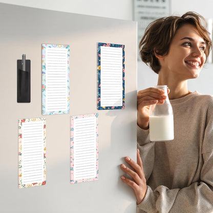 Magnetic Notepads with Pen Holder - 200 Sheets - 4 Pack for Refrigerator - Ideal for Grocery Lists & To-Do Lists