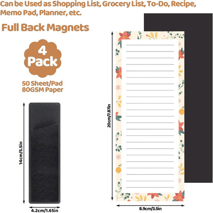Magnetic Notepads with Pen Holder - 200 Sheets - 4 Pack for Refrigerator - Ideal for Grocery Lists & To-Do Lists