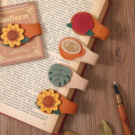 Set of 4 Magnetic Bookmarks - Leather & Vintage Design - Perfect Gift for Book Lovers & Readers